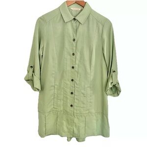 Soft Surroundings Tunic Blouse Green Roll Tab Sleeves Island Breeze Womens Small